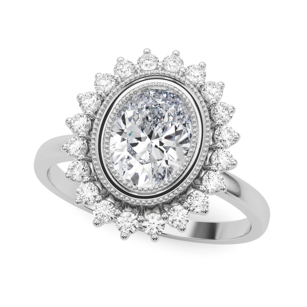 0.2 Ct Natural Oval Cut Landry Halo Diamond Rings in Silver 925