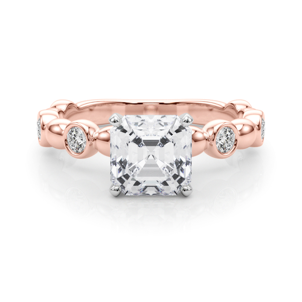0.2 Ct Lab Grown Diamond Asscher Cut Esther  Side Stone Engagement Rings in Silver 925