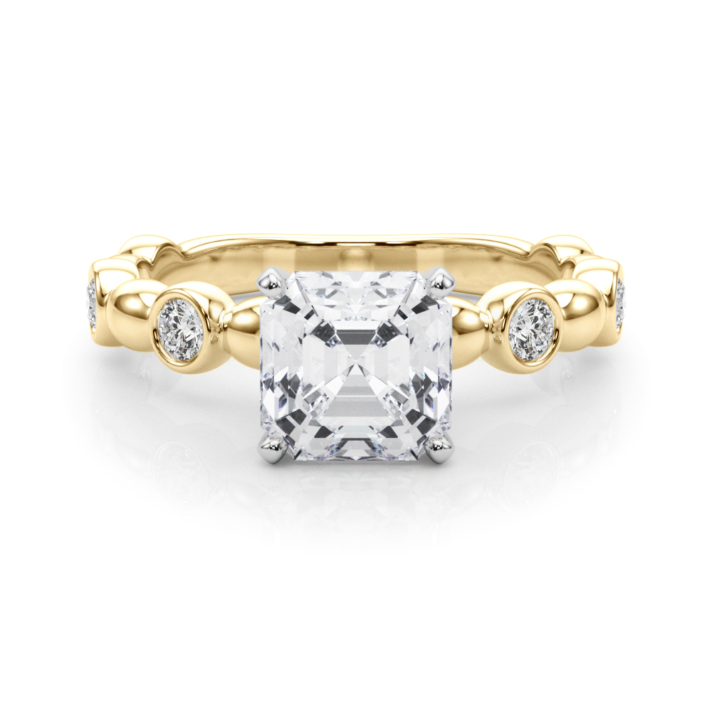 0.2 Ct Lab Grown Diamond Asscher Cut Esther  Side Stone Engagement Rings in Silver 925