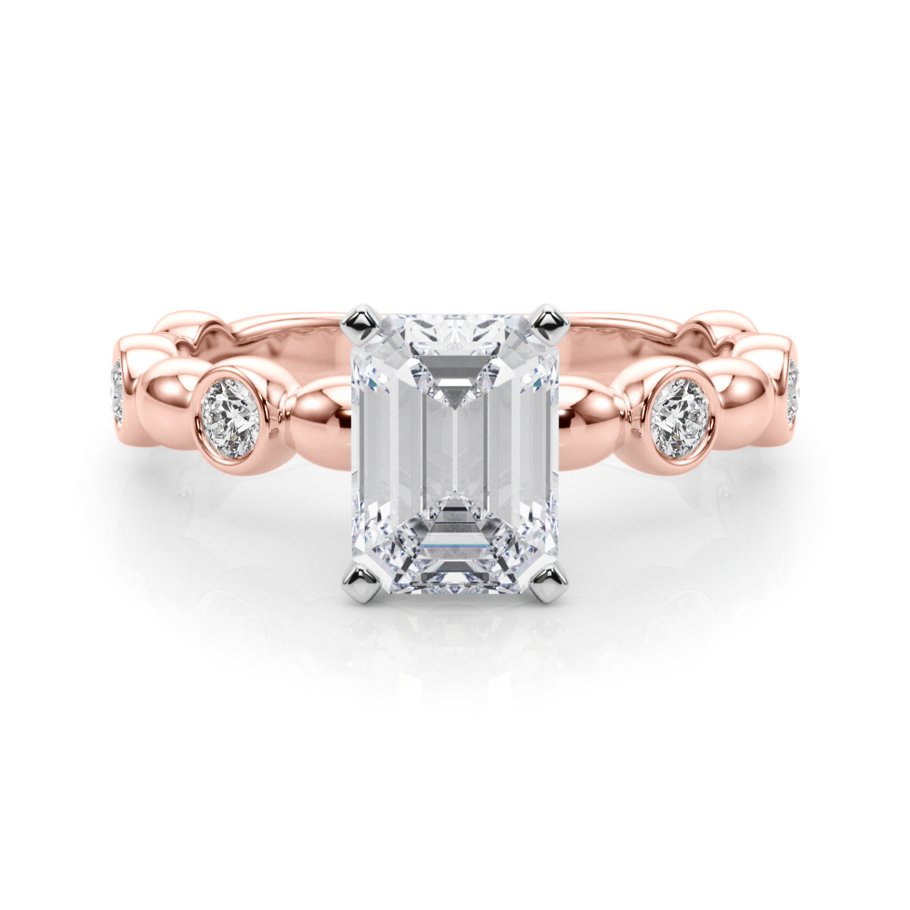 0.2 Ct Lab-Created Diamond Emerald Cut Esther  Halo Engagement Rings in Silver 925