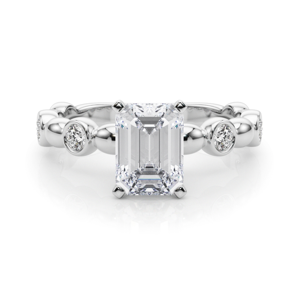 0.2 Ct Lab-Created Diamond Emerald Cut Esther  Halo Engagement Rings in Silver 925