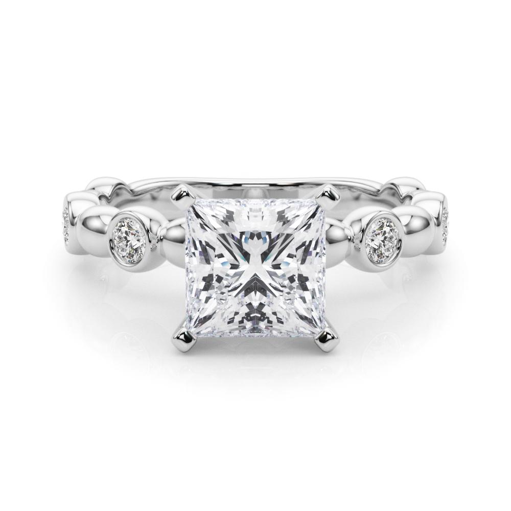 0.2 Ct Lab-Created Diamond Princess Cut Esther  Halo Engagement Rings in Silver 925
