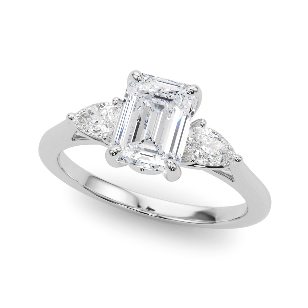 0.2 Ct Lab-Created Diamond Emerald Cut Yamila  Trilogy Engagement Rings in Silver 925