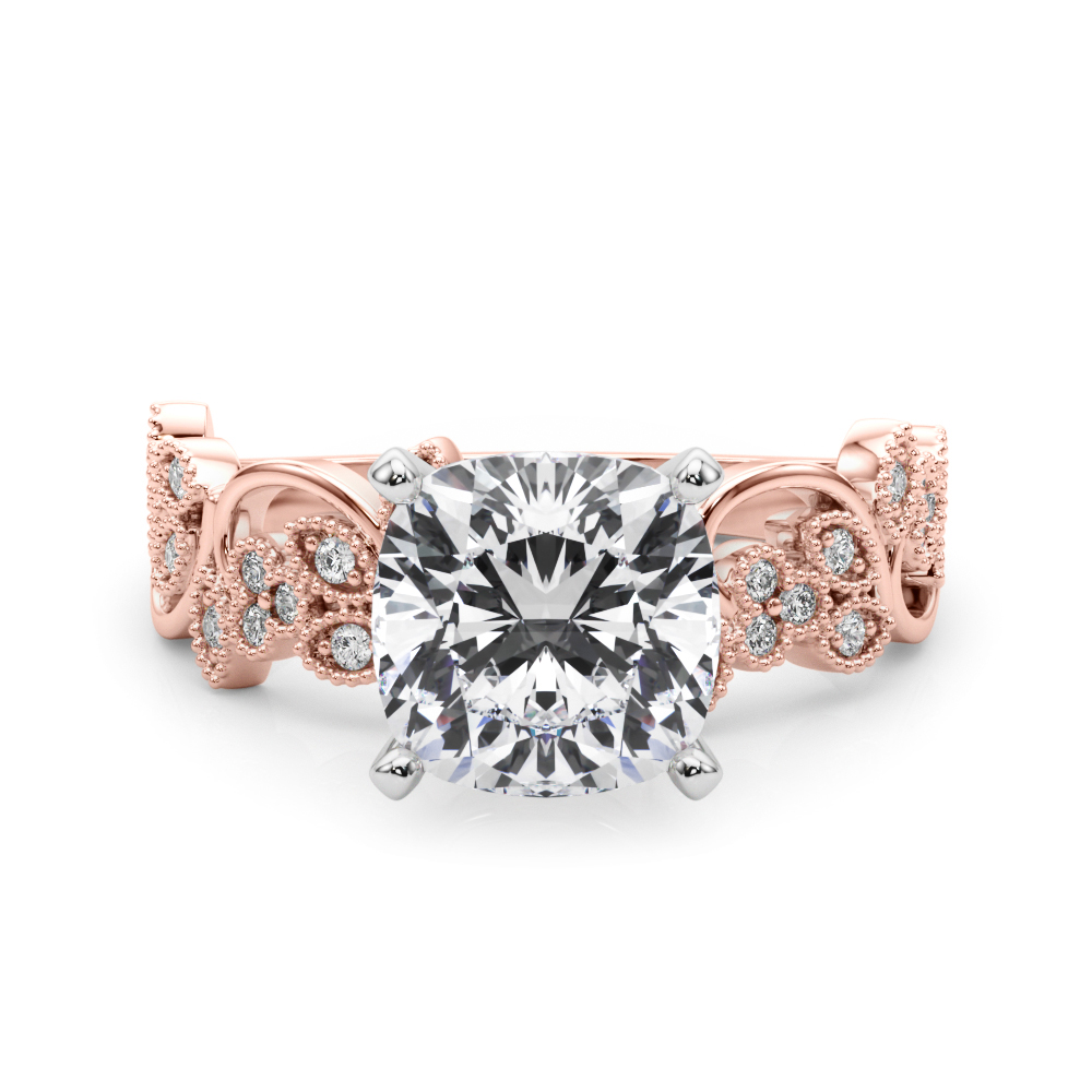 Zeonna Lab Grown Diamond Rose Gold 4 Prong Side Stone Engagement Ring