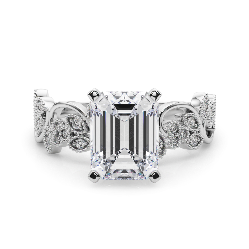 0.2 Ct Lab Grown Diamond Emerald Cut Zeonna  Side Stone Engagement Rings in Silver 925