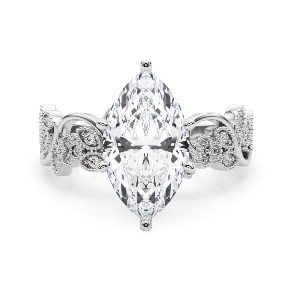 0.2 Ct Lab Grown Diamond Marquise Cut Zeonna  Side Stone Engagement Rings in Silver 925