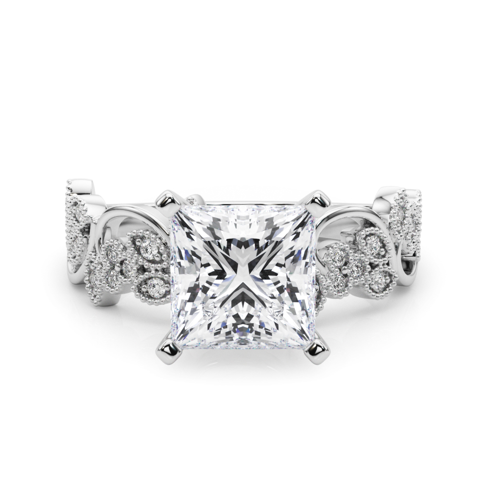 0.2 Ct Lab Grown Diamond Princess Cut Zeonna  Side Stone Engagement Rings in Silver 925