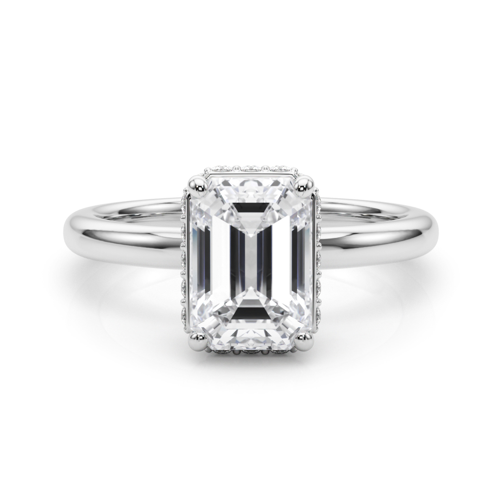 0.2 Ct Lab-Created Diamond Emerald Cut Rosatta  Halo Engagement Rings in Silver 925