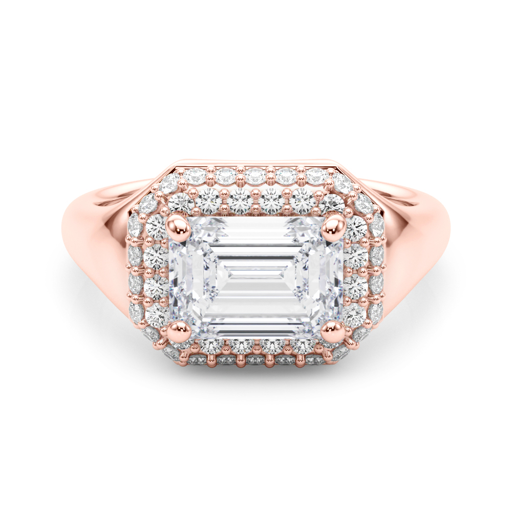 0.2 Ct Lab-Created Diamond Emerald Cut Gracious  Halo Engagement Rings in Silver 925