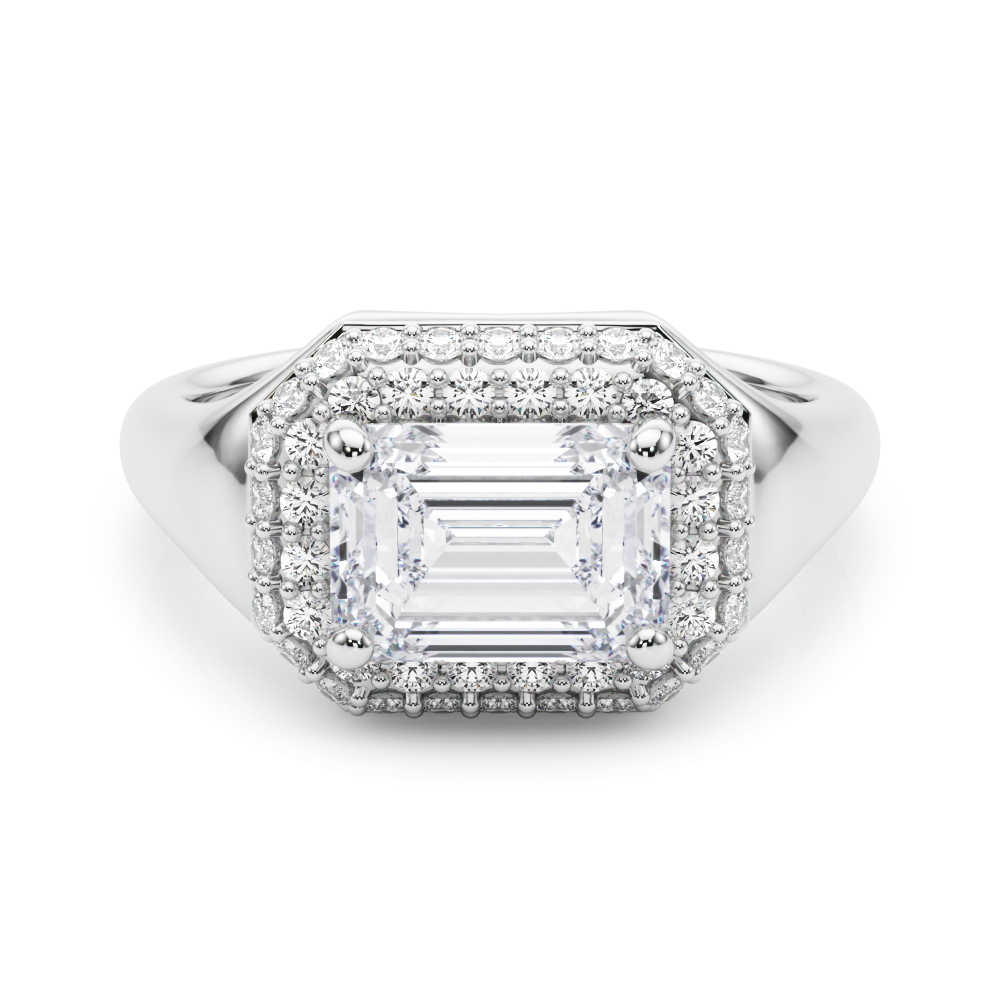 0.2 Ct Lab-Created Diamond Emerald Cut Gracious  Halo Engagement Rings in Silver 925