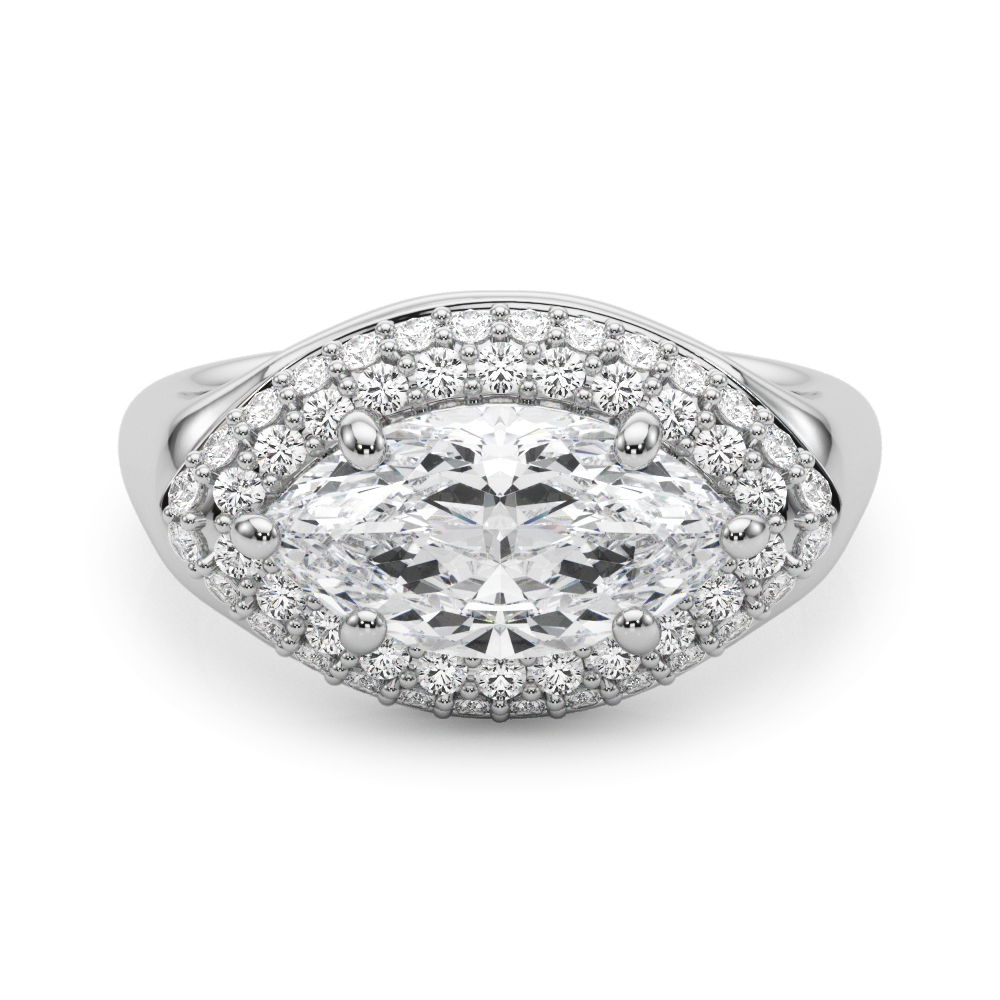 0.2 Ct Lab-Created Diamond Marquise Cut Gladyness  Halo Engagement Rings in Silver 925