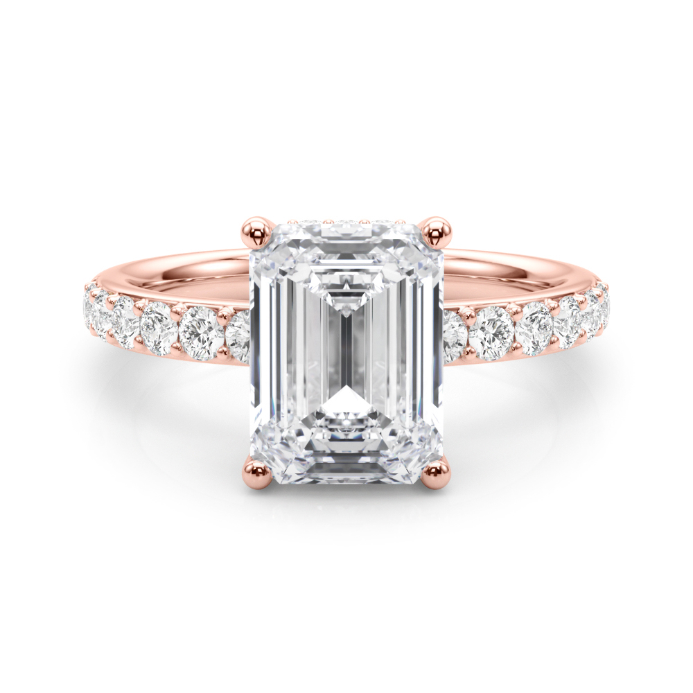 0.2 Ct Lab-Created Diamond Emerald Cut Zerofia  Halo Engagement Rings in Silver 925