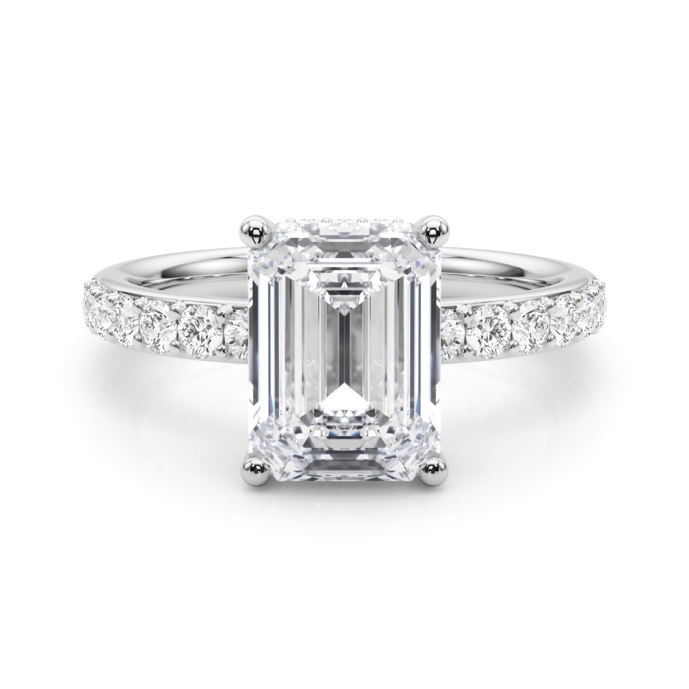 0.2 Ct Lab-Created Diamond Emerald Cut Zerofia  Halo Engagement Rings in Silver 925
