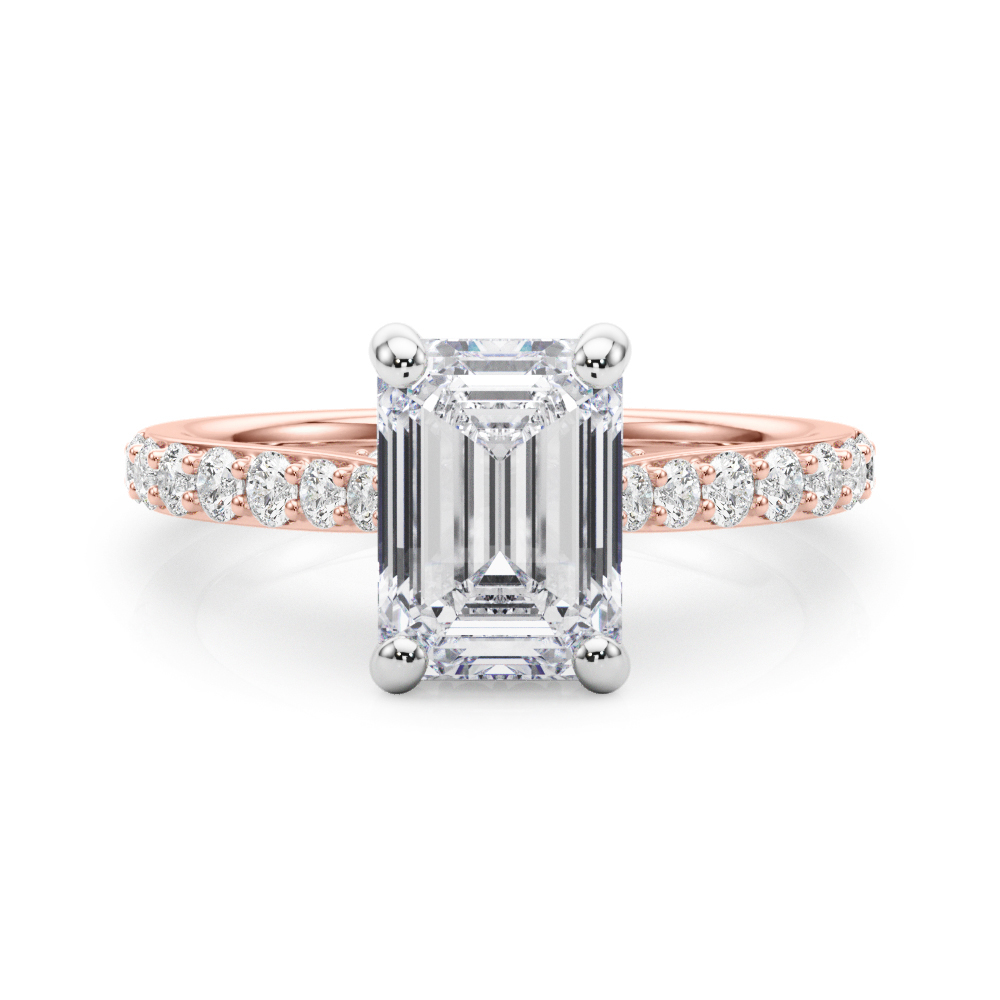 0.2 Ct Lab-Created Diamond Emerald Cut Rexlin  Halo Engagement Rings in Silver 925