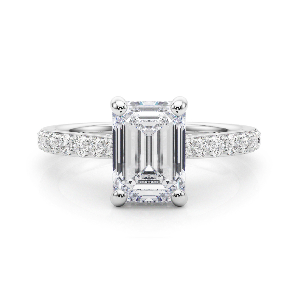 0.2 Ct Lab-Created Diamond Emerald Cut Rexlin  Halo Engagement Rings in Silver 925