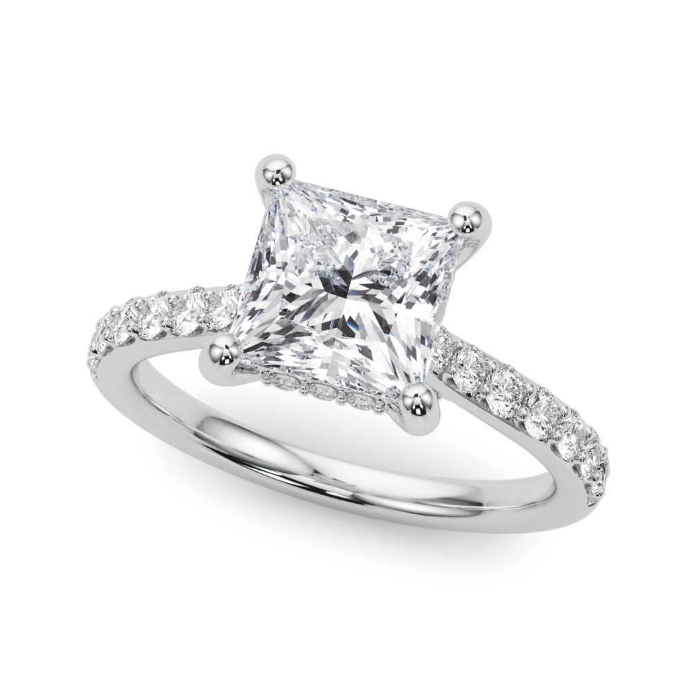 0.2 Ct Natural Diamond Princess Cut Yolandi  Halo Engagement Rings in Silver 925
