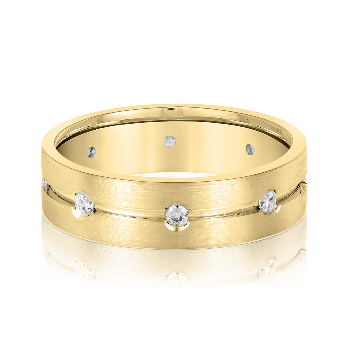 Medolini Lab Grown Diamond Yellow Gold Flush Set Women's Wedding Ring