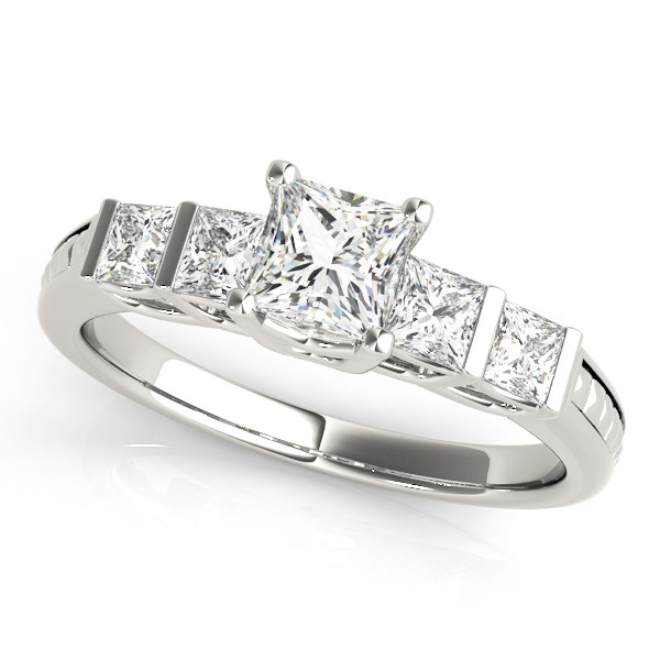 1.3 Ct Lab-Created Princess Cut Allora Side Stone Diamond Rings in 9K White Gold