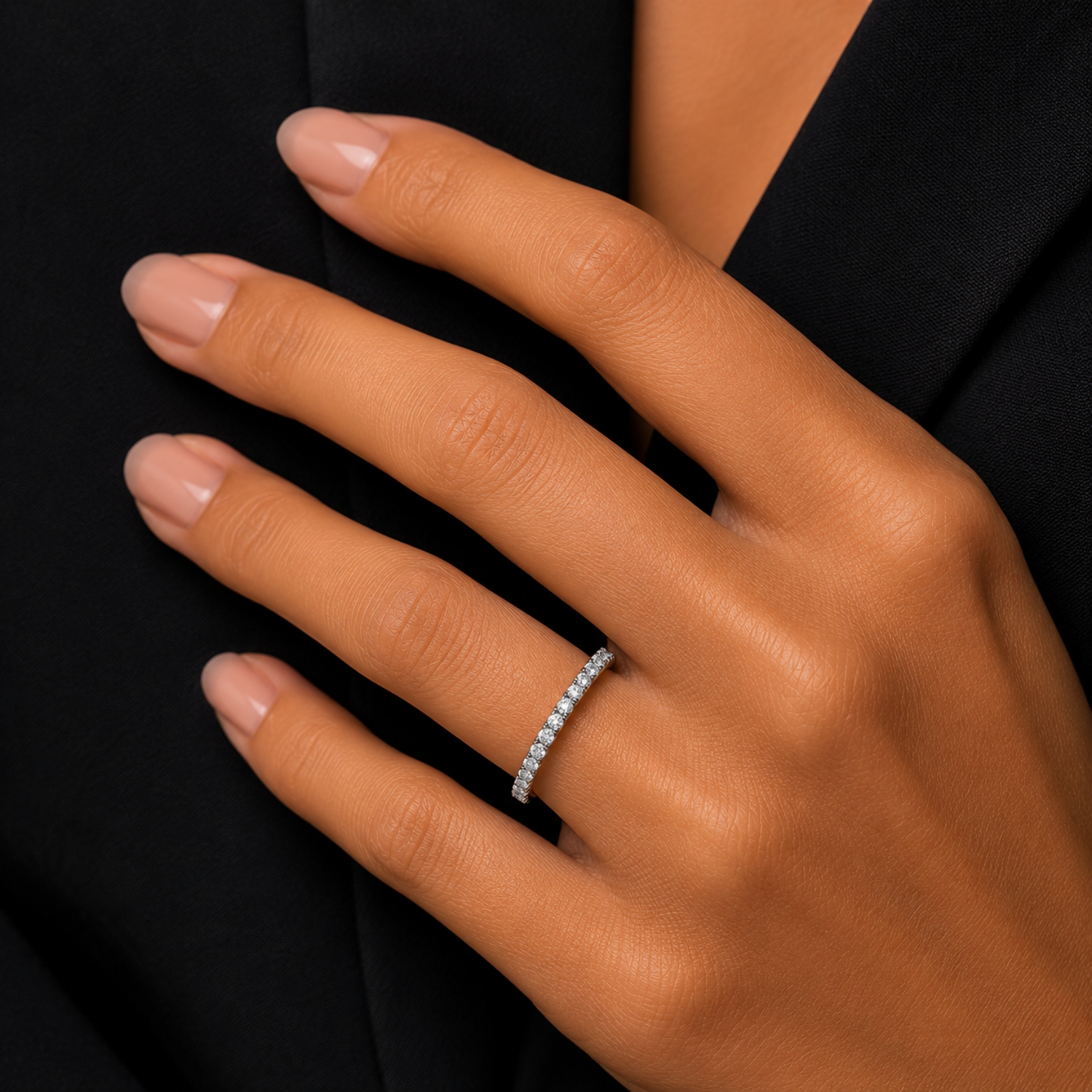 Nela Round Cut Micro Pave Set Diamond Half Eternity Ring | Sunshine Diamonds