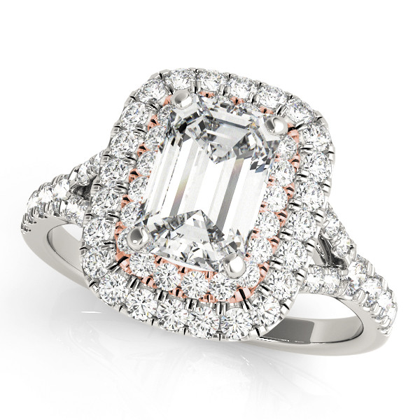 0.2 Ct Natural Diamond Emerald Cut Kaiah Halo Engagement Rings in Silver 925