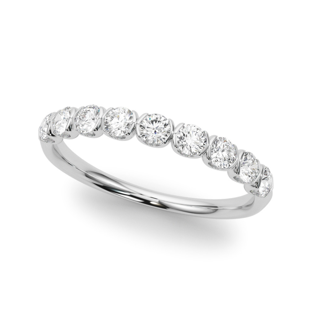0.9 Ct Lab-Created Round Cut  Half Eternity Diamond Rings in 9K White Gold