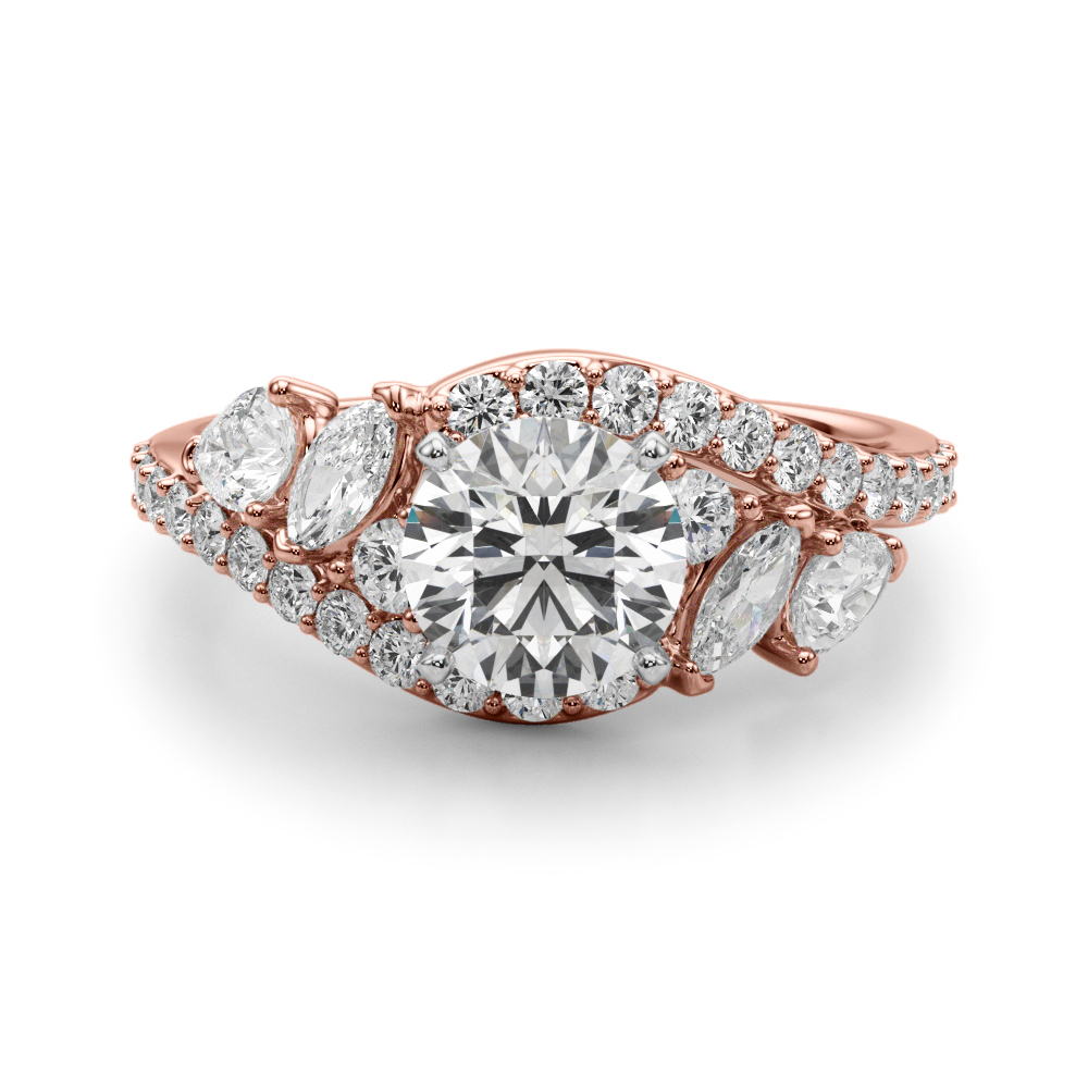 Fense Natural Rose Gold 4 Prong Set Side Stone Diamond Ring