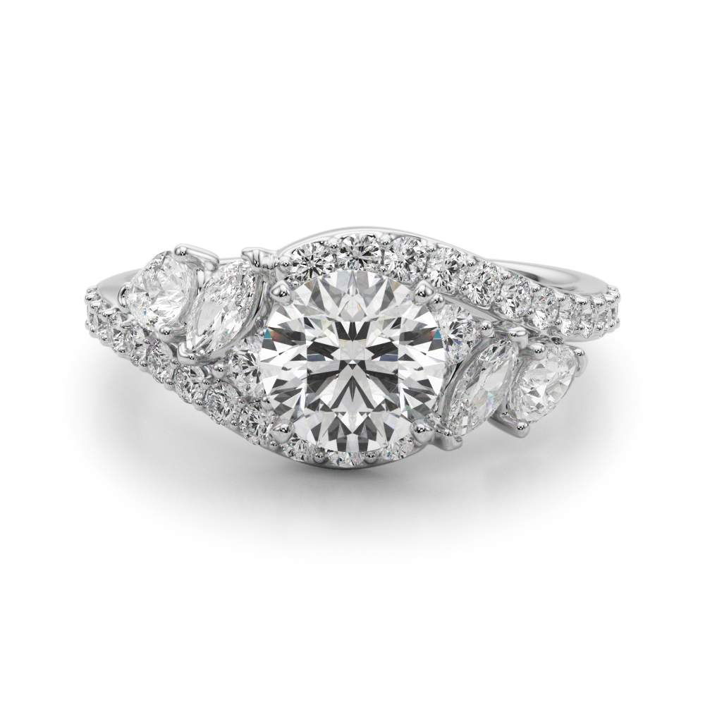 Fense Natural 4 Prong Set Side Stone Diamond Ring