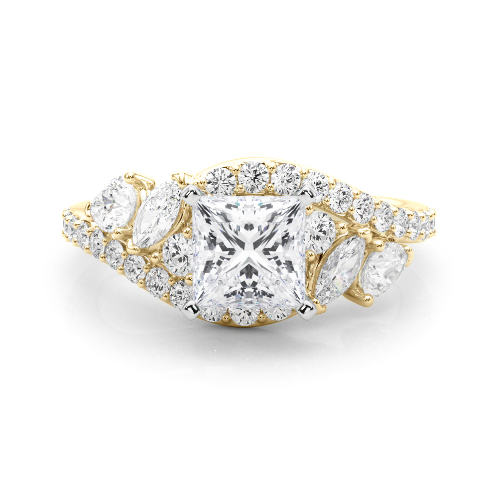 Gabilla Natural Yellow Gold 4 Prong Set Side Stone Diamond Ring