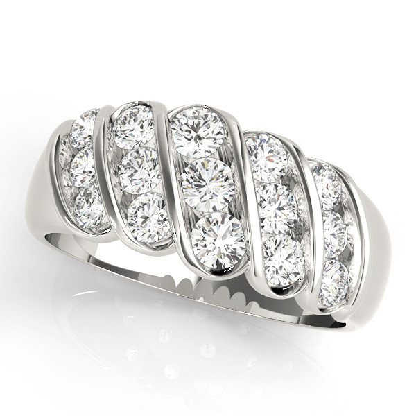 0.5 Ct Lab-Created Round Cut  Half Eternity Diamond Rings in 9K White Gold