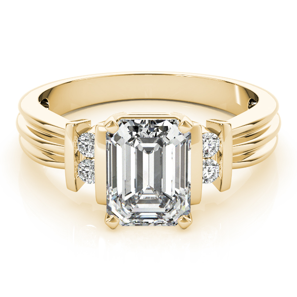 Jireah Lab Grown Yellow Gold 4 Prong  Side Stone Diamond Ring