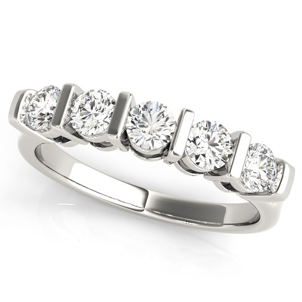 0.75 Ct Lab-Created Round Cut  5 Stone Ring Diamond Rings in 9K White Gold