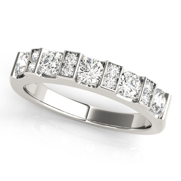 0.62 Ct Lab-Created Round Cut  Half Eternity Diamond Rings in 9K White Gold