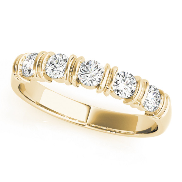 Lab Grown Yellow Gold Bar-Set 5 Stone Diamond Ring