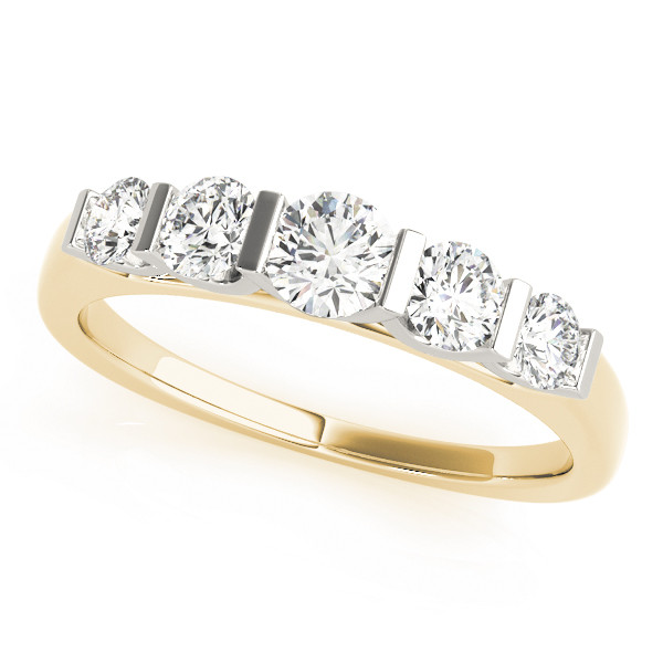 Lab Grown Yellow Gold Bar-Set 5 Stone Diamond Ring