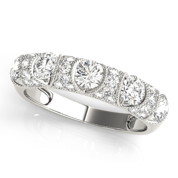 1 Ct Lab-Created Round Cut  Half Eternity Diamond Rings in 9K White Gold