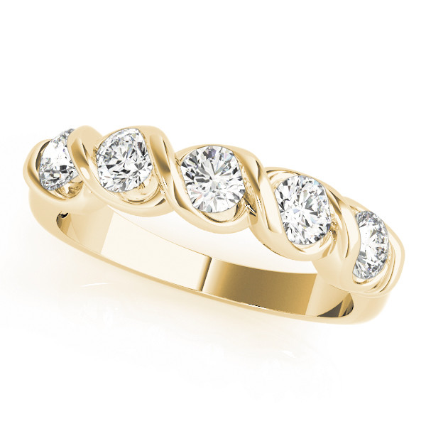 Lab Grown Yellow Gold Bar-Set 5 Stone Diamond Ring