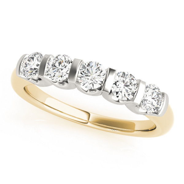 Lab Grown Yellow Gold Bar-Set 5 Stone Diamond Ring