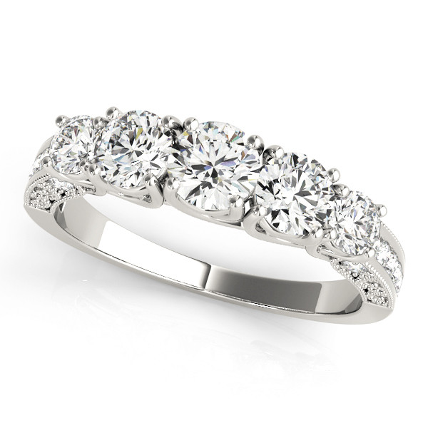 1.2 Ct Natural Round Cut Belle 5 Stone Ring Diamond Rings in 9K White Gold