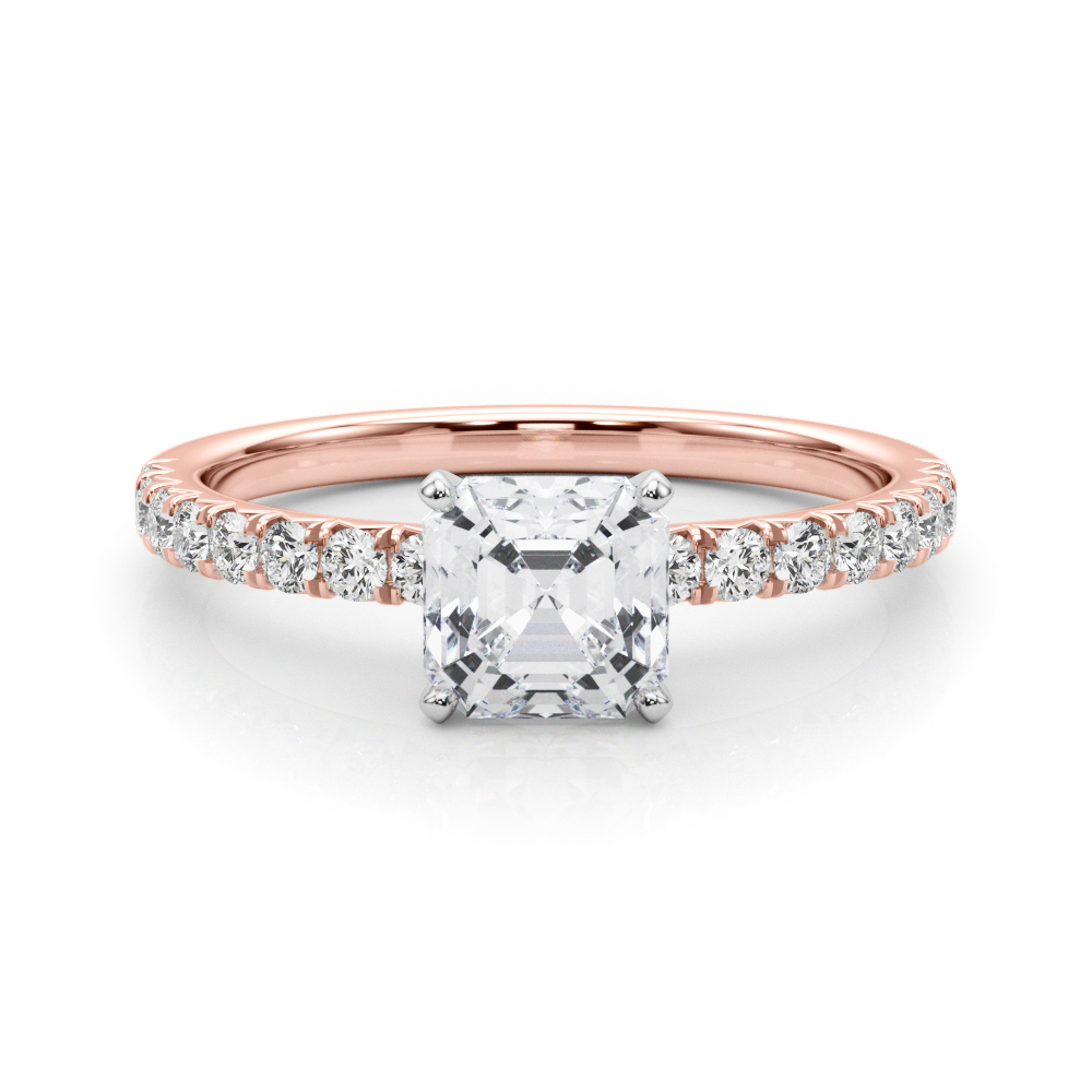 0.2 Ct Lab Grown Diamond Asscher Cut Shaila  Side Stone Engagement Rings in Silver 925