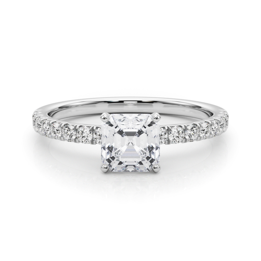 0.2 Ct Lab-Created Diamond Asscher Cut Shaila  Side Stone Engagement Rings in Silver 925