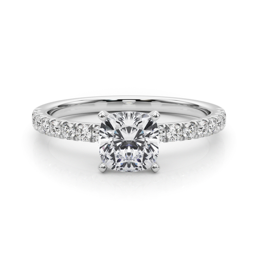 0.2 Ct Lab-Created Diamond Cushion Cut Shaila  Side Stone Engagement Rings in Silver 925