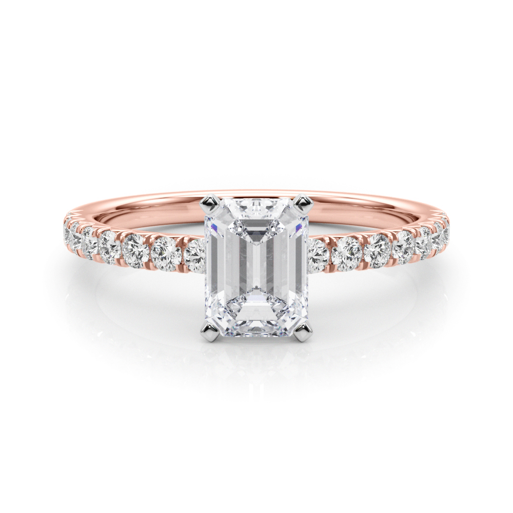 0.2 Ct Lab Grown Diamond Emerald Cut Shaila  Side Stone Engagement Rings in Silver 925