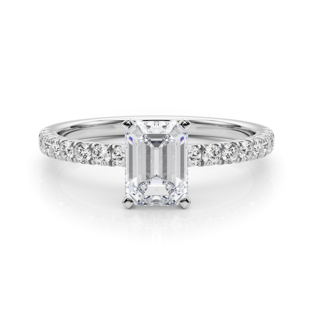 0.2 Ct Lab-Created Diamond Emerald Cut Shaila  Side Stone Engagement Rings in Silver 925