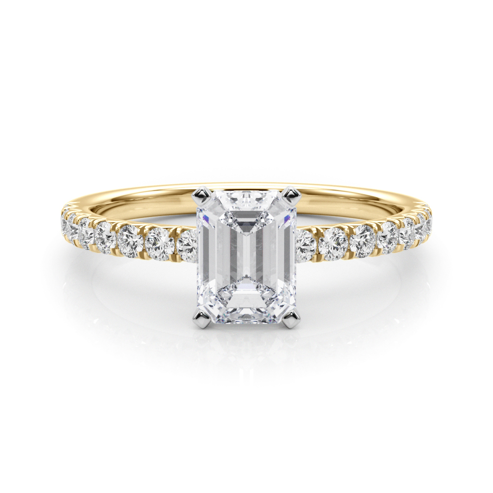 0.2 Ct Lab-Created Diamond Emerald Cut Shaila  Side Stone Engagement Rings in Silver 925