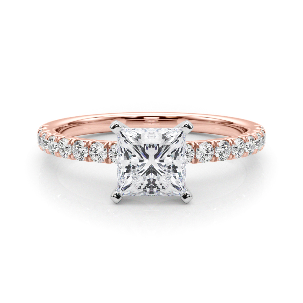 0.2 Ct Lab Grown Diamond Princess Cut Shaila  Side Stone Engagement Rings in Silver 925
