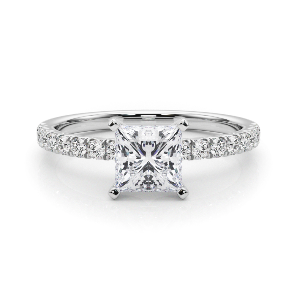 0.2 Ct Lab-Created Diamond Princess Cut Shaila  Side Stone Engagement Rings in Silver 925