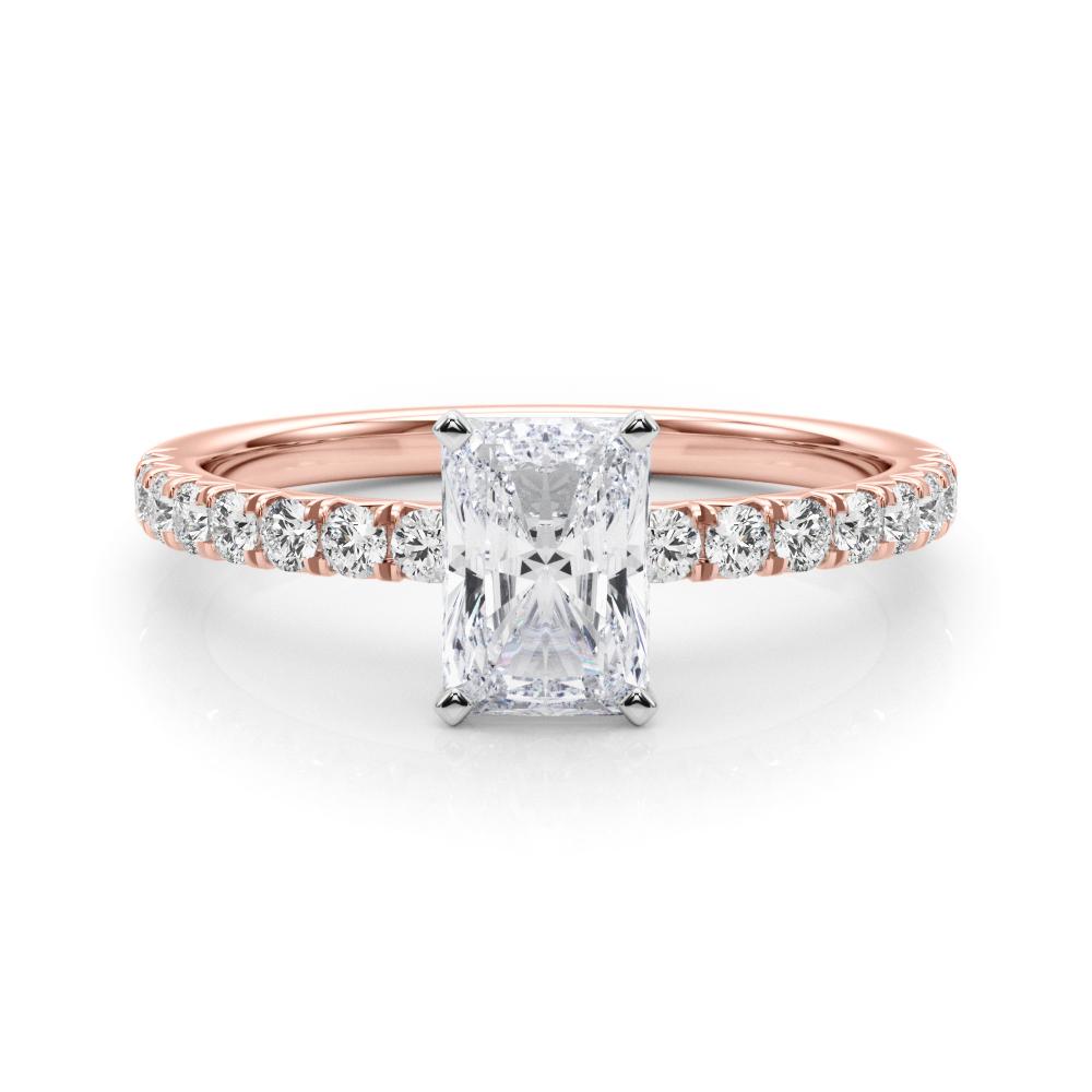 0.2 Ct Lab Grown Diamond Radiant Cut Shaila  Side Stone Engagement Rings in Silver 925