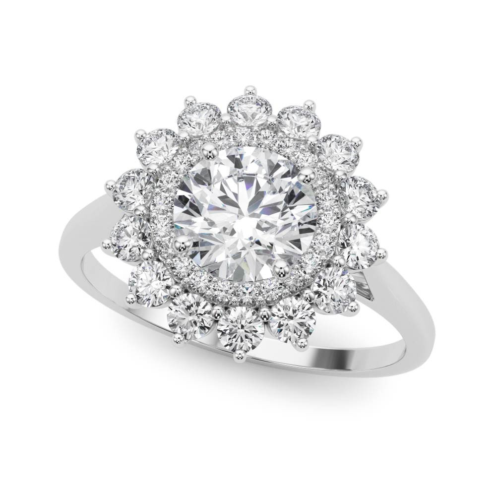 0.2 Ct Natural Round Cut Joie Halo Diamond Rings in Silver 925