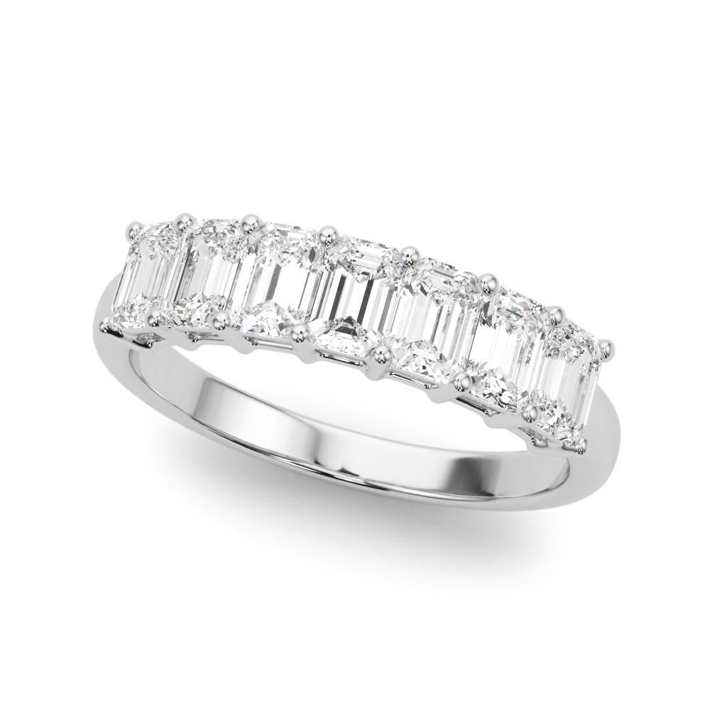1 Ct Lab-Created Emerald Cut Viola 7 Stone Ring Diamond Rings in 9K White Gold