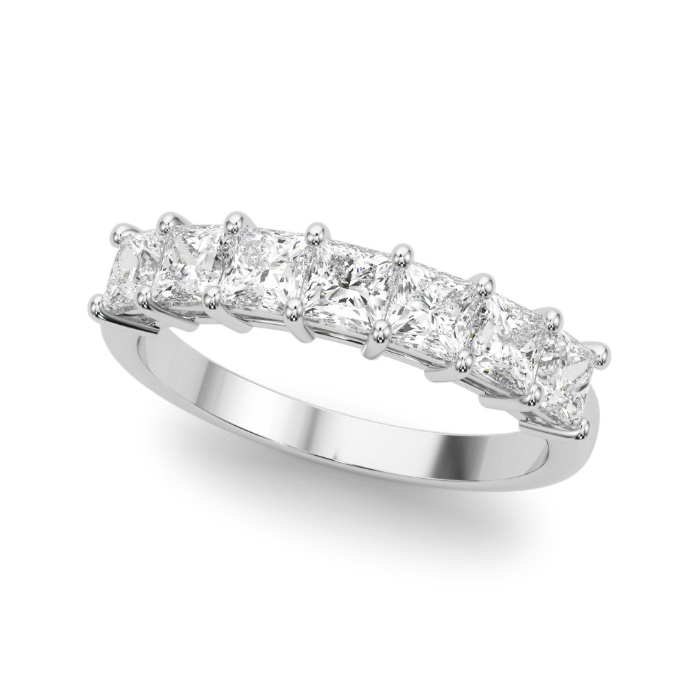 1 Ct Lab-Created Princess Cut Viola 7 Stone Ring Diamond Rings in 9K White Gold